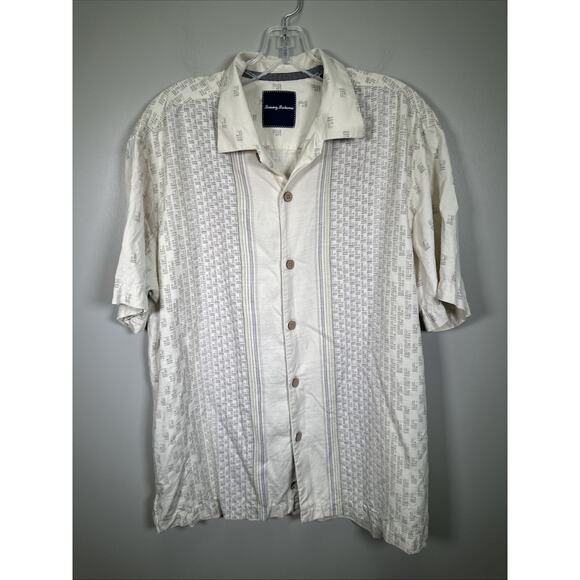 Tommy Bahama Other - Tommy Bahama Silk Button Down Mens Large Cream Geo Print 90's Y2K Tropical Beach
